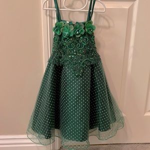 Green spring flower dress special occasions silk lace embroided sequins 5-6T